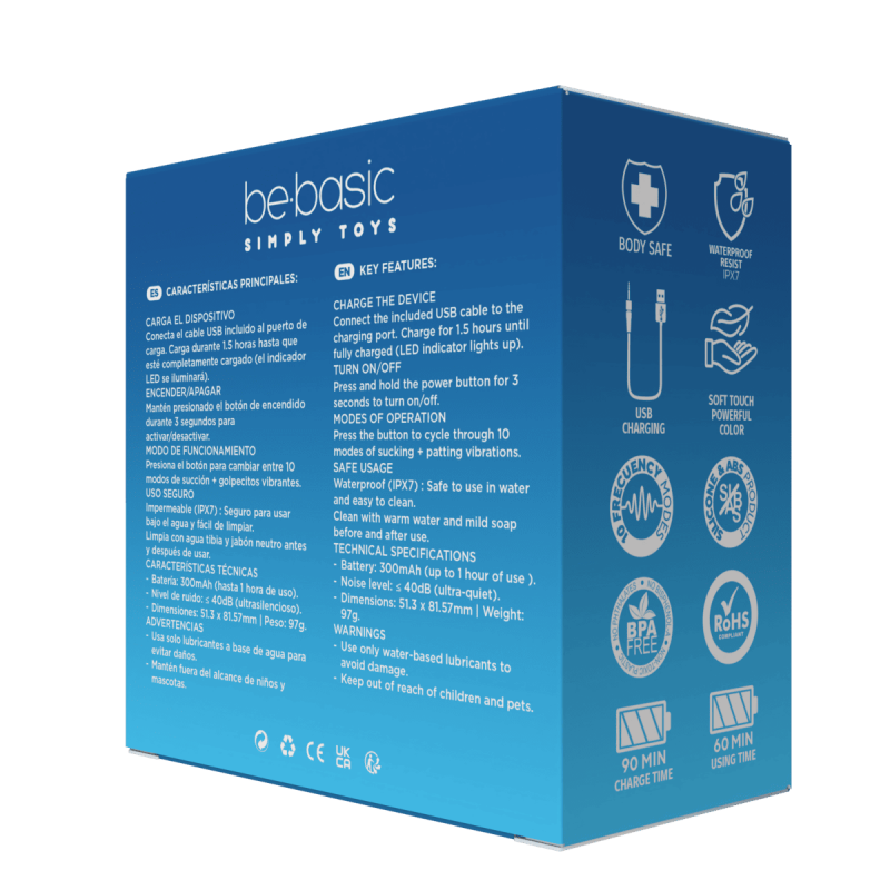 PULZY - SUCCIONADOR Y TAPPING RECARGABLE 10 MODOS - BE BASIC RF:VC66340 - Imagen 3